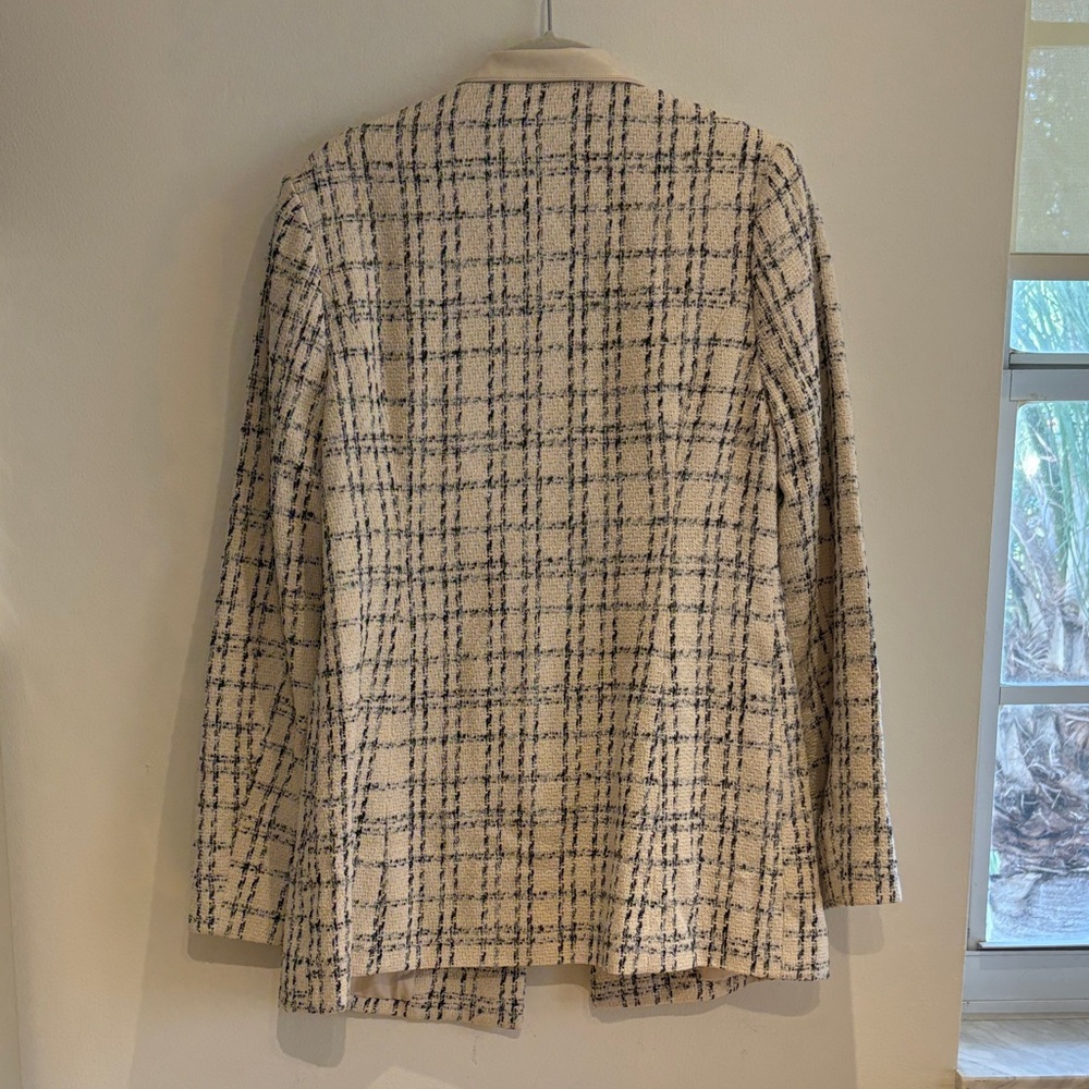entro Cream and Navy Plaid Tweed Blazer - Picture 5 of 5